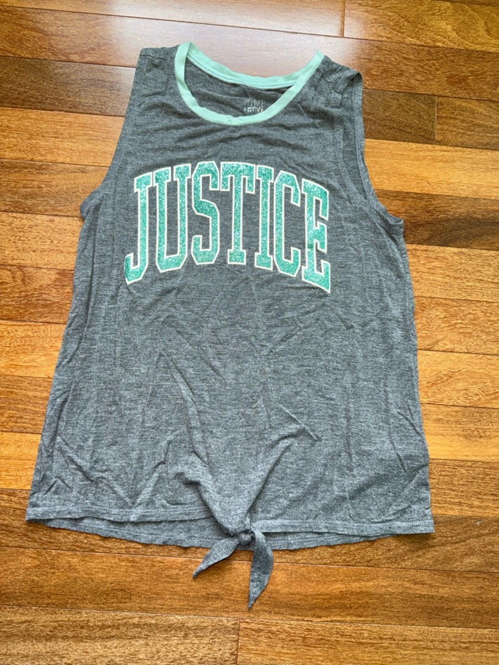 Justice Gray Tank Top with Mint Green Trim and Logo